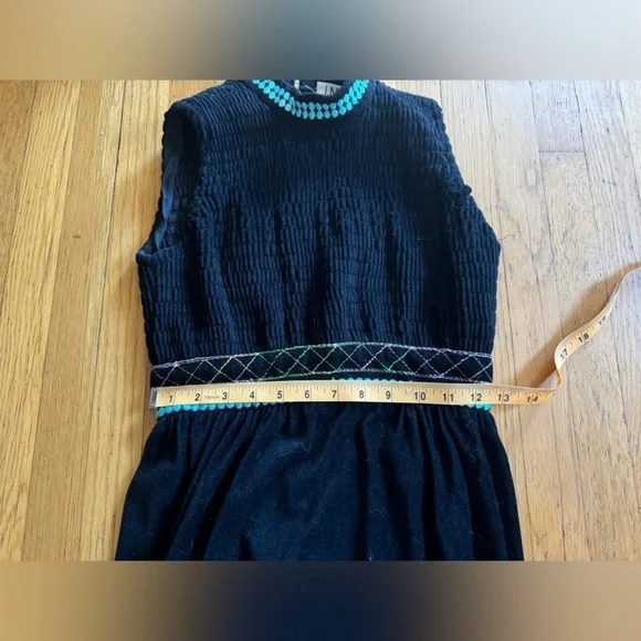 70s Vintage Sandine Originals Black Velour Maxi Dress with Shirred Bust - Picture 6 of 8